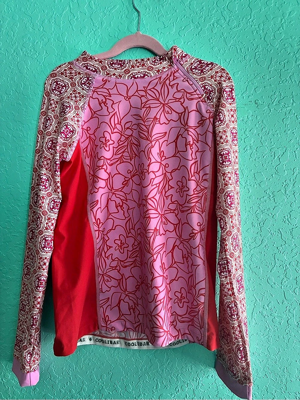 Coolibar Wavechaser Zippy Rash Guard Youth Floral Pink & Red Girls L swim
Surf
